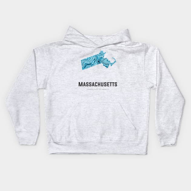 Massachusetts state map abstract blue Kids Hoodie by StudioGrafiikka